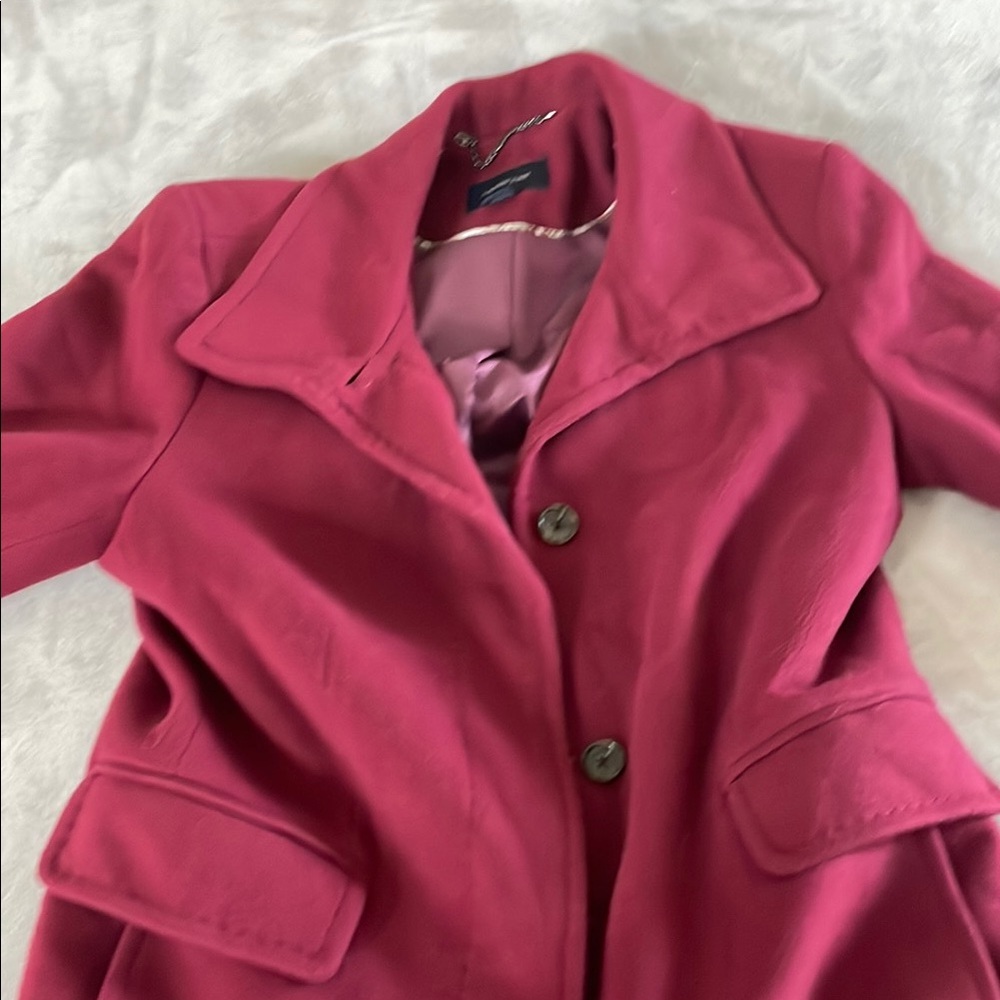 Lands' End Red Wool Blend Trench Coat with Notched Lapel and Pocket, 8P - Picture 10 of 12